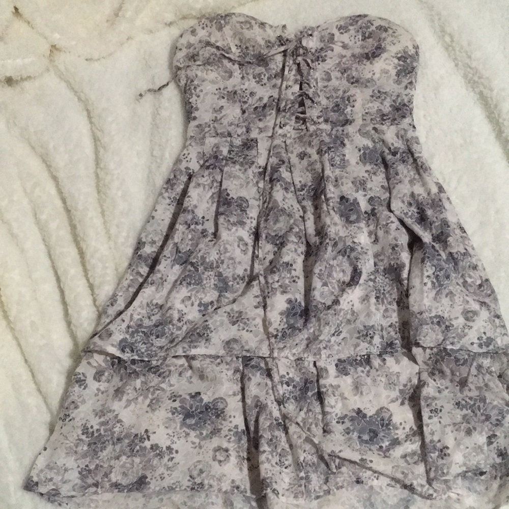 Grey floral sweetheart strapless corset dress